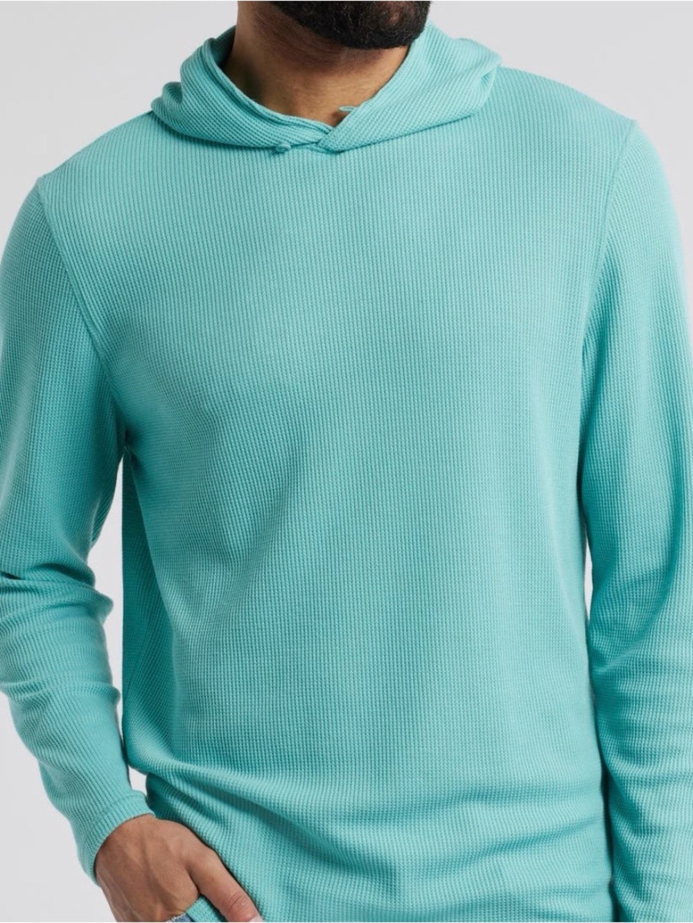 Johnnie-O Brinson Hoodie Men M Green Grass Waffle Knit Pullover NEW Lightweight